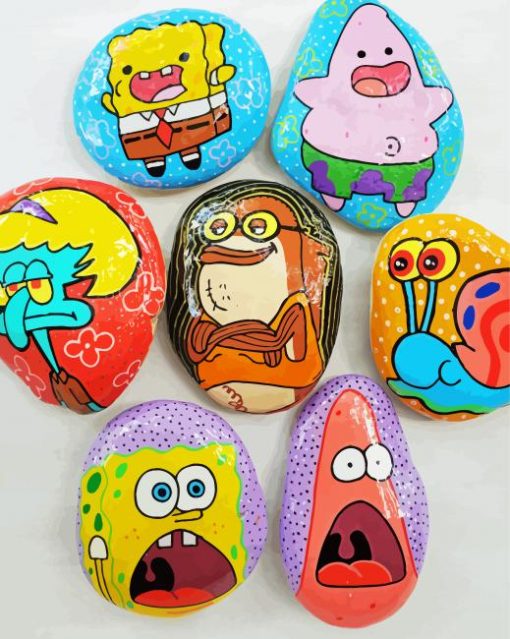 SpongeBob SquarePants Characters Painted Rocks paint by numbers