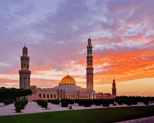 Sultan Qaboos Grand Mosque At Sunset paint by numbers
