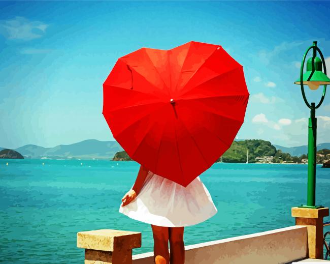 Red Umbrella Heart paint by numbers