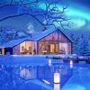 Winter Snowy Lake Cabin paint by numbers
