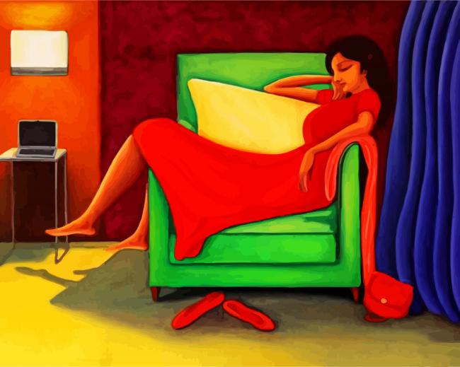 Woman Relaxing On Sofa paint by numbers