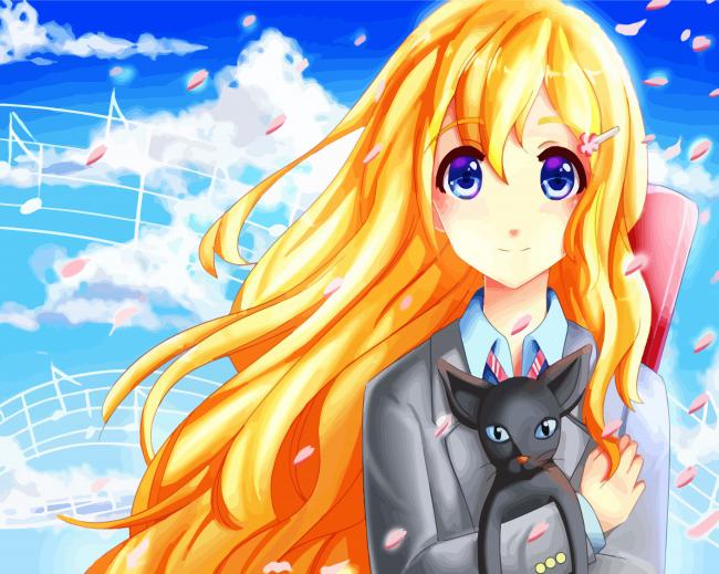 Kaori Miyazono With Her Cat paint by numbers