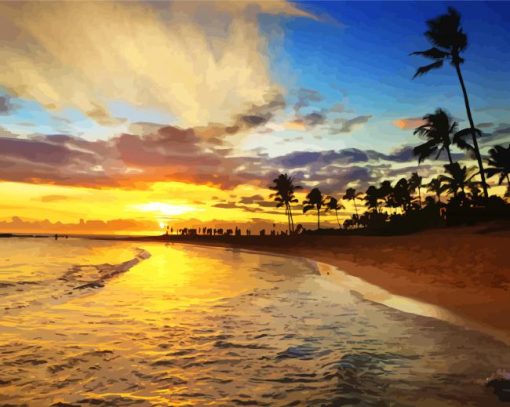 Poipu Beach At Sunset paint by numbers