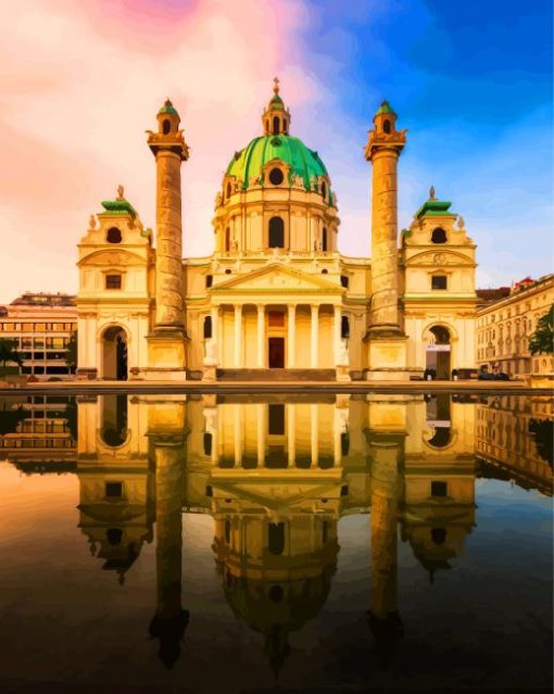 Karlskirche Church Reflection paint by numbers