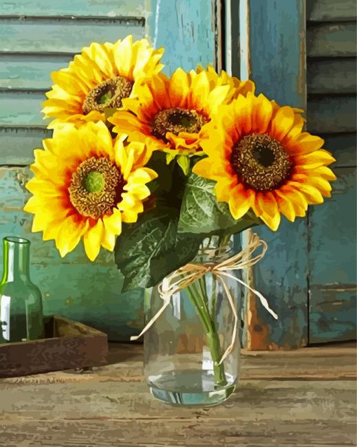 Beautiful Sunflowers In Vase paint by numbers
