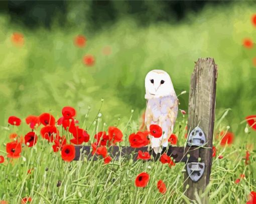 Barn Owl And Poppies paint by numbers