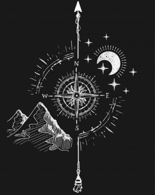 Compass In Black And White Art paint by numbers
