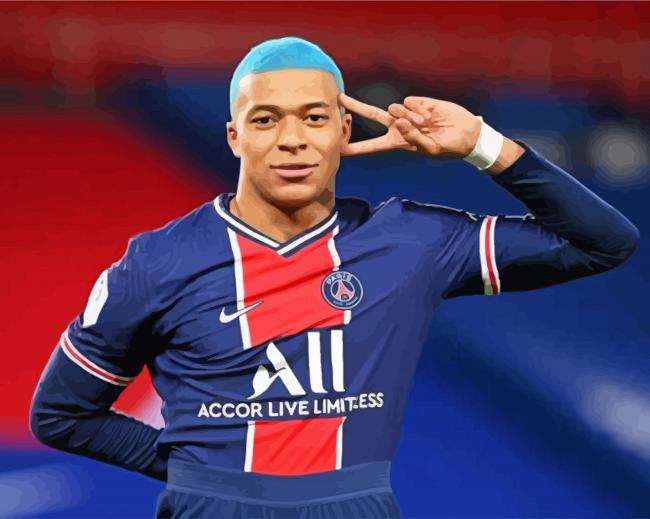 Kylian Mbappé With Blue Hair paint by numbers