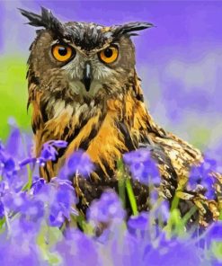 Owl Bird Between Flowers paint by numbers