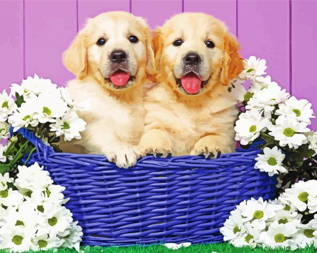 Dogs Puppies In Basket paint by numbers