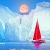 red Sailboat In Iceberg Greenland paint by number