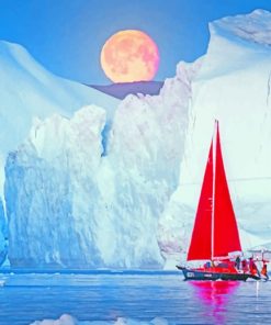 red Sailboat In Iceberg Greenland paint by number