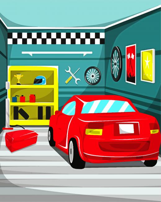 Red Car In Garage paint by numbers