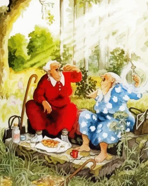 Old Happy Ladies In Garden paint by numbers