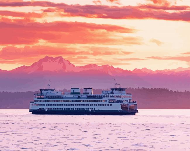 Aesthetic Seattle Ferry At Sunset paint by numbers