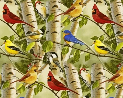 Aesthetics Birds And Birch Trees paint by numbers