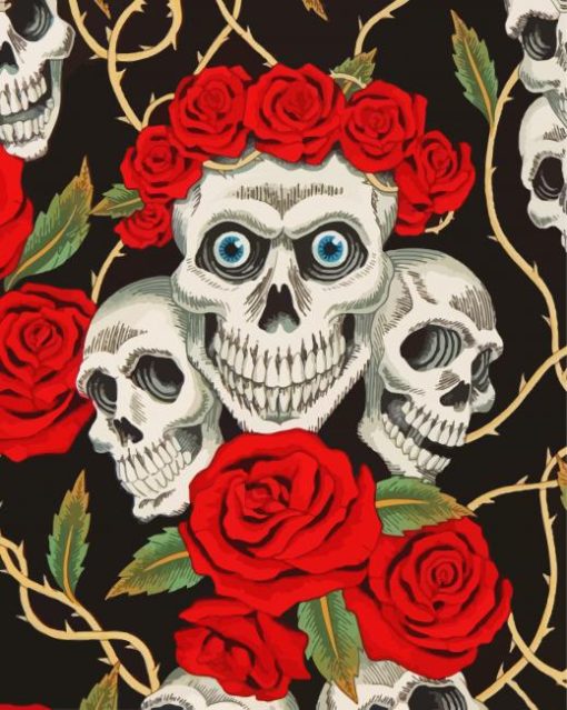 Creepy Skulls And Roses Paint By Numbers - Canvas Paint by numbers