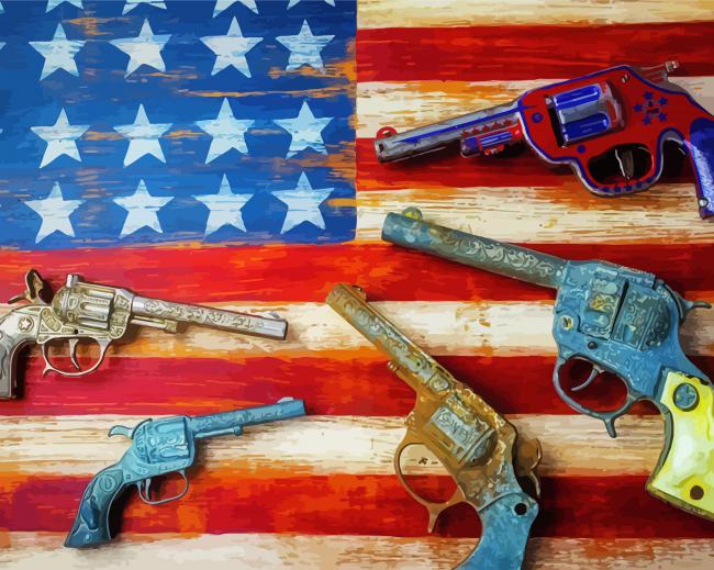 American Flag With Vintages Guns paint by numbers