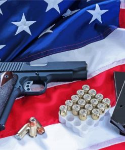 American Flag With Gun And Bullets paint by numbers