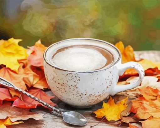 Autumn Leaves And Coffee Cup paint by numbers