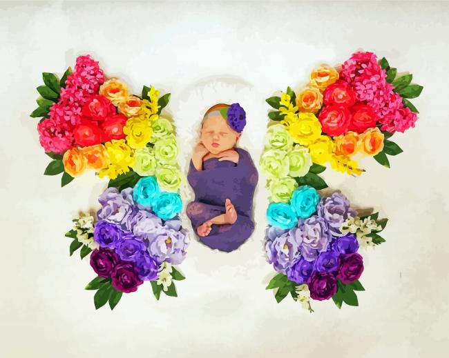 Baby With A Floral Butterfly Wings paint by numbers