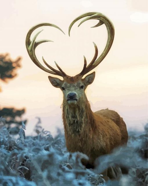 Beautiful Deer With Horns Heart paint by numbers