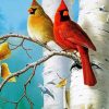 Cute Birds And Birch Trees paint by numbers