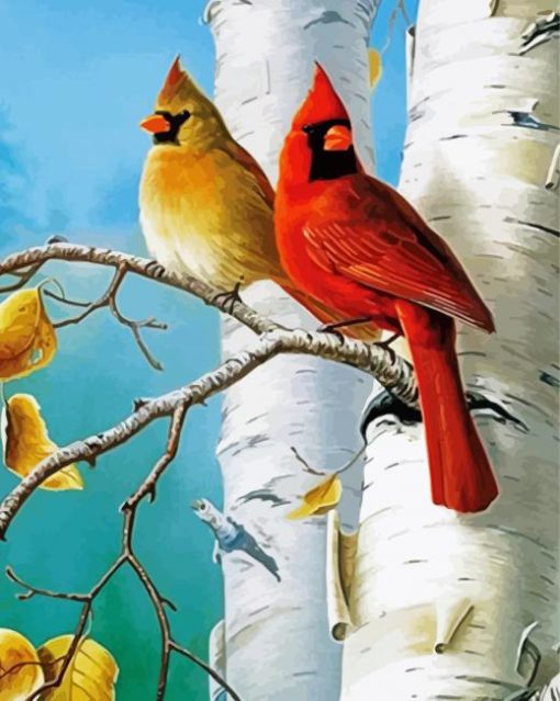 Cute Birds And Birch Trees paint by numbers