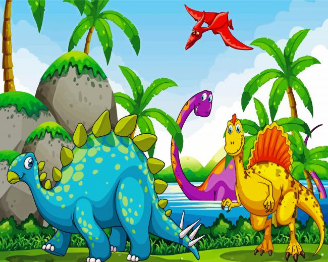 Cartoon Dinosaurs Types paint by numbers