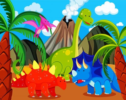 Cartoon Dinosaurs In Nature paint by numbers
