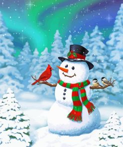 Christmas Snowman With Birds paint by numbers