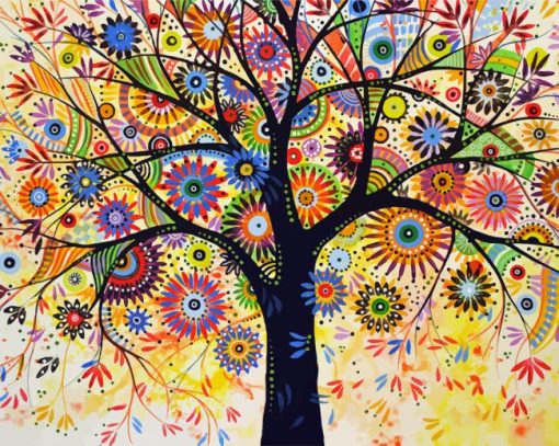 Colorful Abstract Tree Art paint by numbers