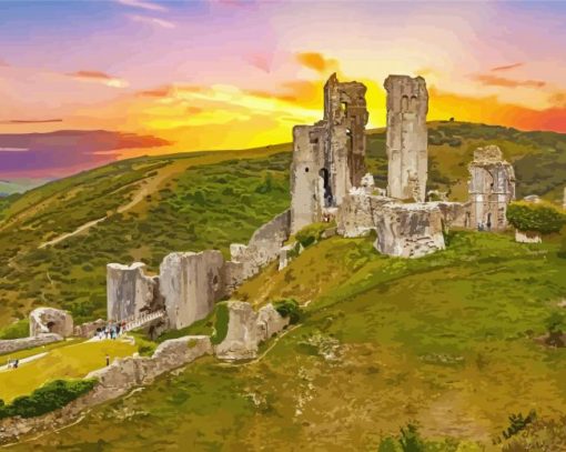 Corfe Castle At Sunset paint by numbers