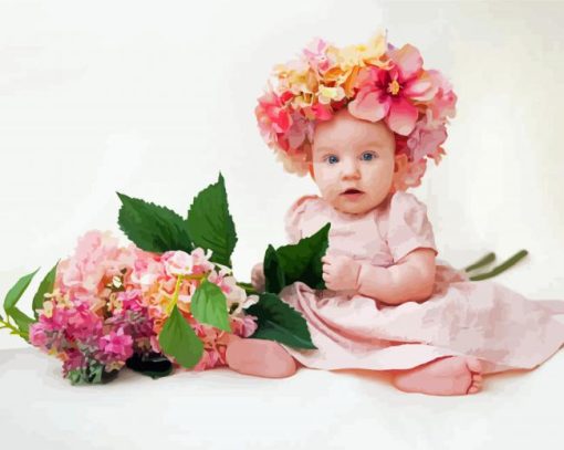Cute Baby With Flowers paint by numbers