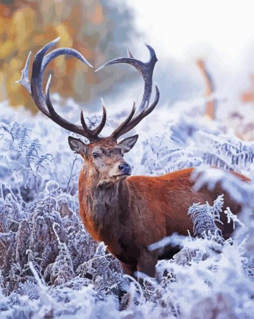 Deer With Horns In Winter paint by numbers