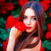 Gorgeous Woman With Red Flowers paint by numbers