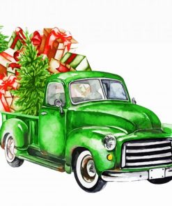 Green Vintage Christmas Truck paint by numbers