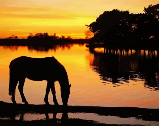 Horse Silhouette In New Forest Park National paint by numbers