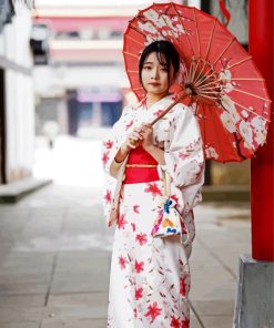 Lady With Umbrella And Kimono paint by numbers