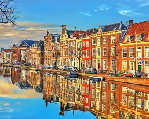 Leiden Buildings Reflection paint by numbers
