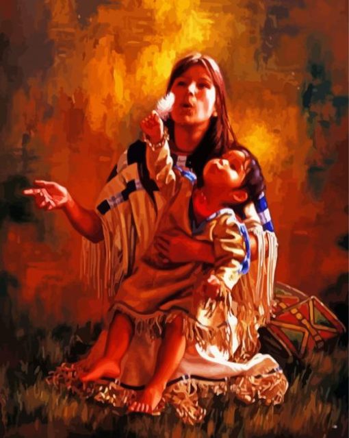 Native American mom and baby Arts paint by number