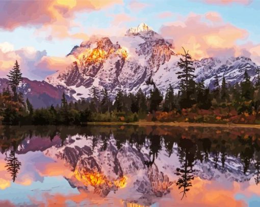 North Cascades National Park Reflection paint by numbers