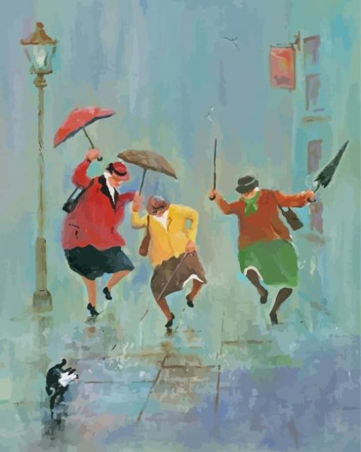 Old Happy Ladies With Umbrellas paint by numbers