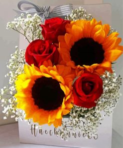 Red Roses And Sunflowers paint by numbers