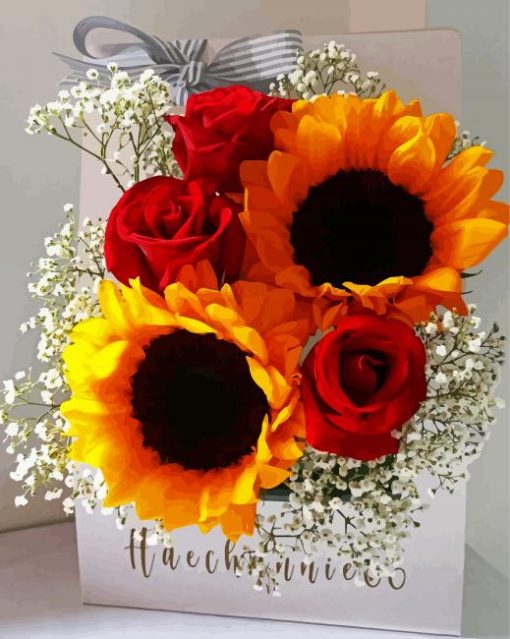 Red Roses And Sunflowers paint by numbers