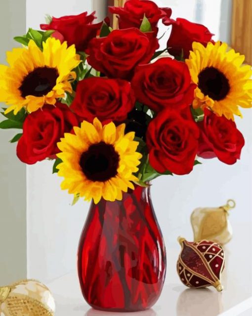 Roses And Sunflowers Vase paint by numbers