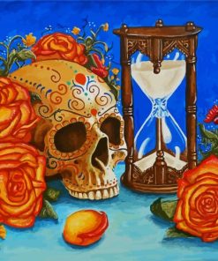 Sand Clock With Skull And Roses paint by numbers