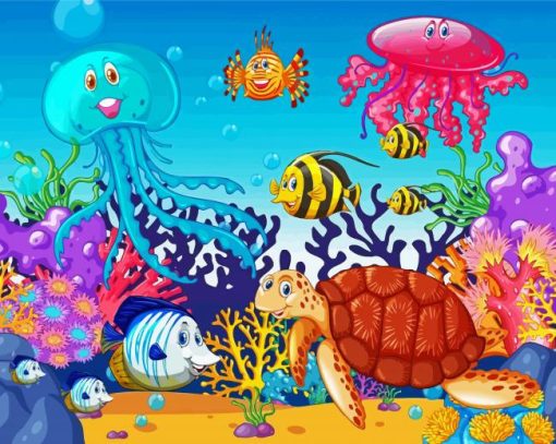 Sea Animals Cartoon paint by numbers