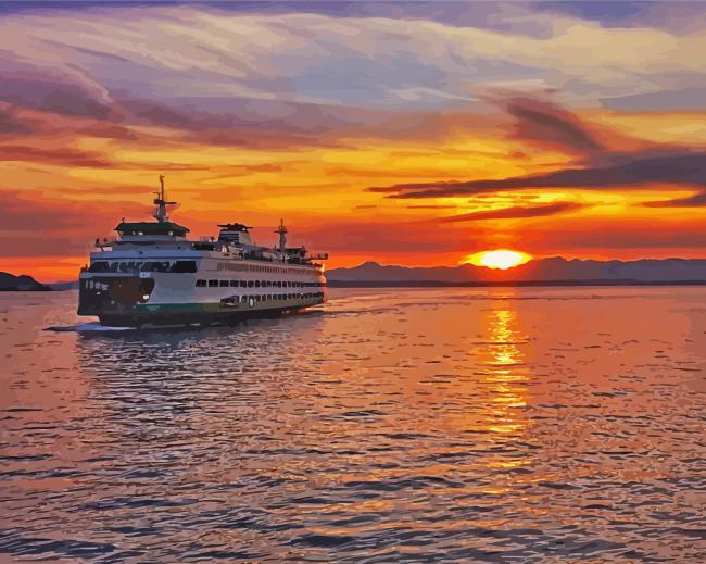 Seattle Ferry At Sunset paint by numbers
