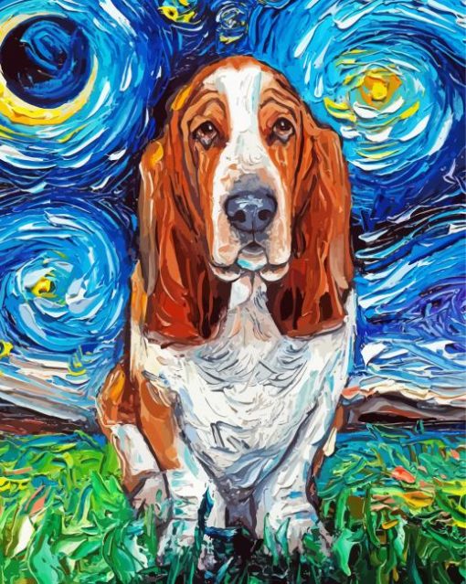 Starry Night Basset Hound paint by numbers
